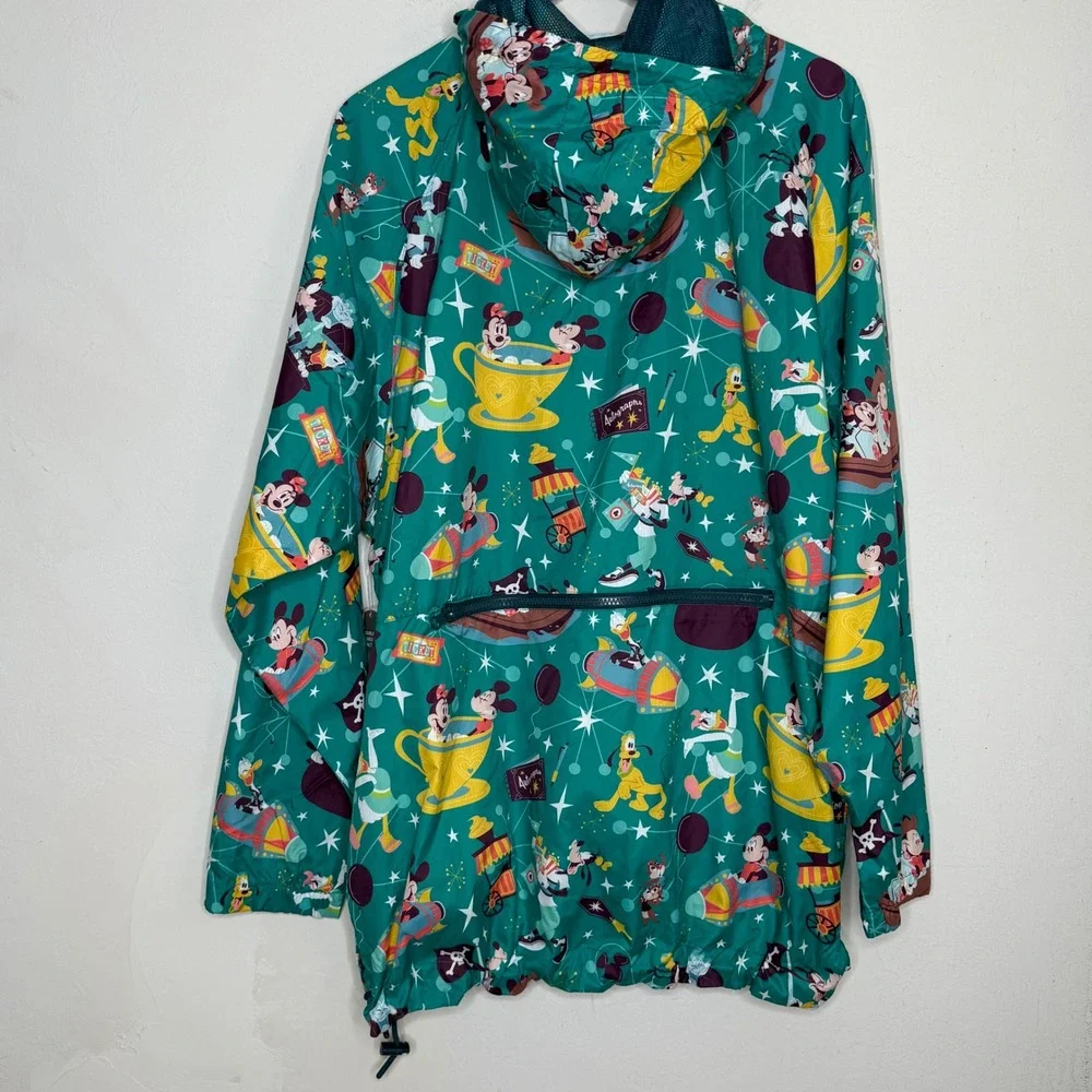 Disney Parks Anorak Windbreaker Jacket Mens Large Green Character Print Retro